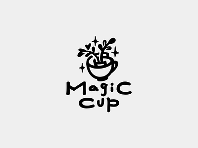 Magic cup ceramic cup flowers heart logo logotype magic minimalism nature stars