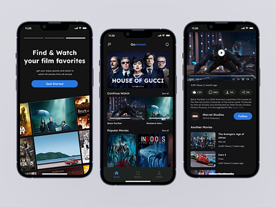 Gostream - Streaming Mobile App dark mode design mobile streaming ui ux