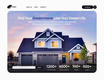 Pixels real estate agency web design figma graphic design landing page design real estate landing page ui webdesign
