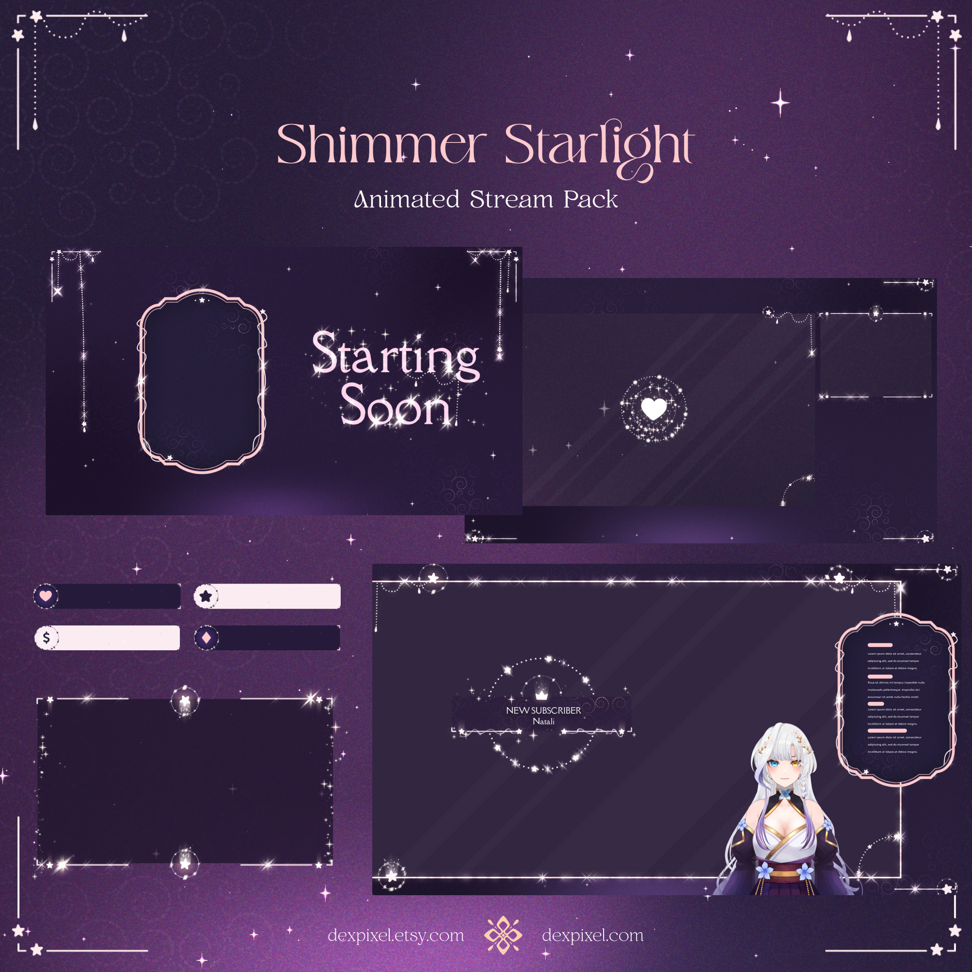Glow Shimmer Starlight Animated Stream Pack | Chatting Animated design graphic design stream stream design stream pack twitch vtuber