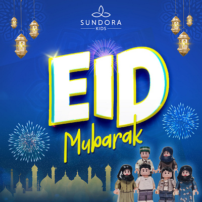 kids eid mubarak post social media branding design flat graphic design illustration illustrator minimal vector