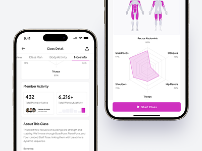 Yoiki - Detail Yoga Class about benefits body activity body anatomy class class detail class plan clean health informations ios member minimalism mobile app resume uidesign vector visual data workout yoga app