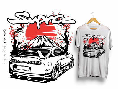 Supra with Mountain and Sakura car poster car tshirt supra toyota