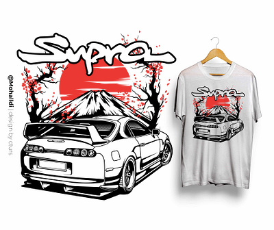 Supra with Mountain and Sakura car poster car tshirt supra toyota
