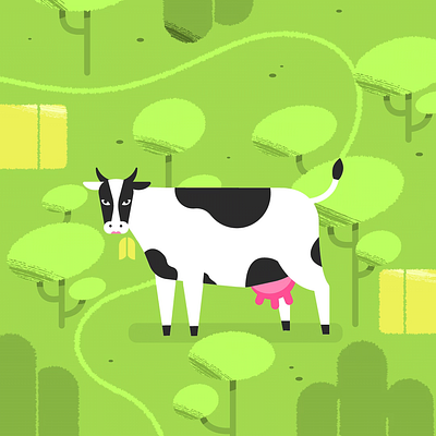 Dreamy cow 2d animation 2d cartoon animal cartoon design character animation character design cow farm horse illustration motion design motion graphics unicorn vector illustration woods
