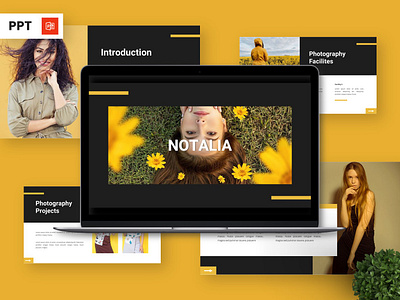 Notalia - Photography Powerpoint Templates clothing infographic portfolio powerpoint presentation yellow