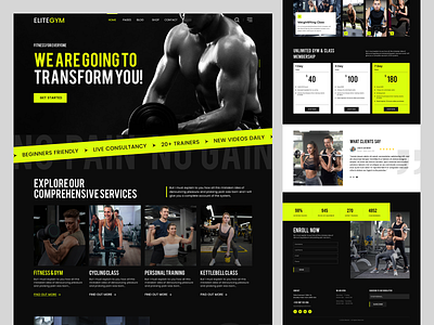 Elitegym - Fitness Landing Page Design brand branding creative custom gym landing page responsive ui website design
