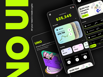 UNO- My Crypto trade manager app design black branding cryptoapp design finance fintech logo uiux