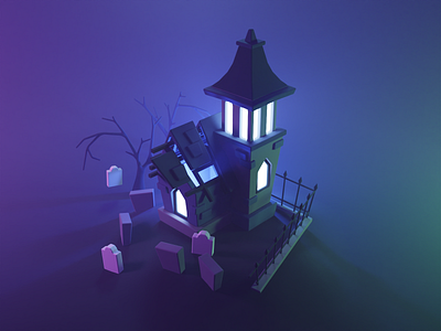 Spooky House 3d 3d art blender digita art lowpoly