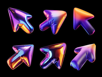 Glossy inflated arrow icons pointing directions 3d arrow balloon bold colorful direction glossy icon illustration inflatable inflated mark metallic modern point rendering shape shiny sign symbol