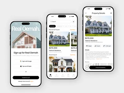 Real Oemah - Real Estate Mobile App agency apartment app app design building clean design hotel house mobile app properties property property app property management real estate real estate agency real estate app realtor residence ui design