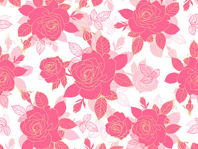 Pattern Design digital art flower pattern graphic design illustration line pattern pattern pattern design pink pink rose repeat pattern rose seamless pattern surface pattern vector watercolor