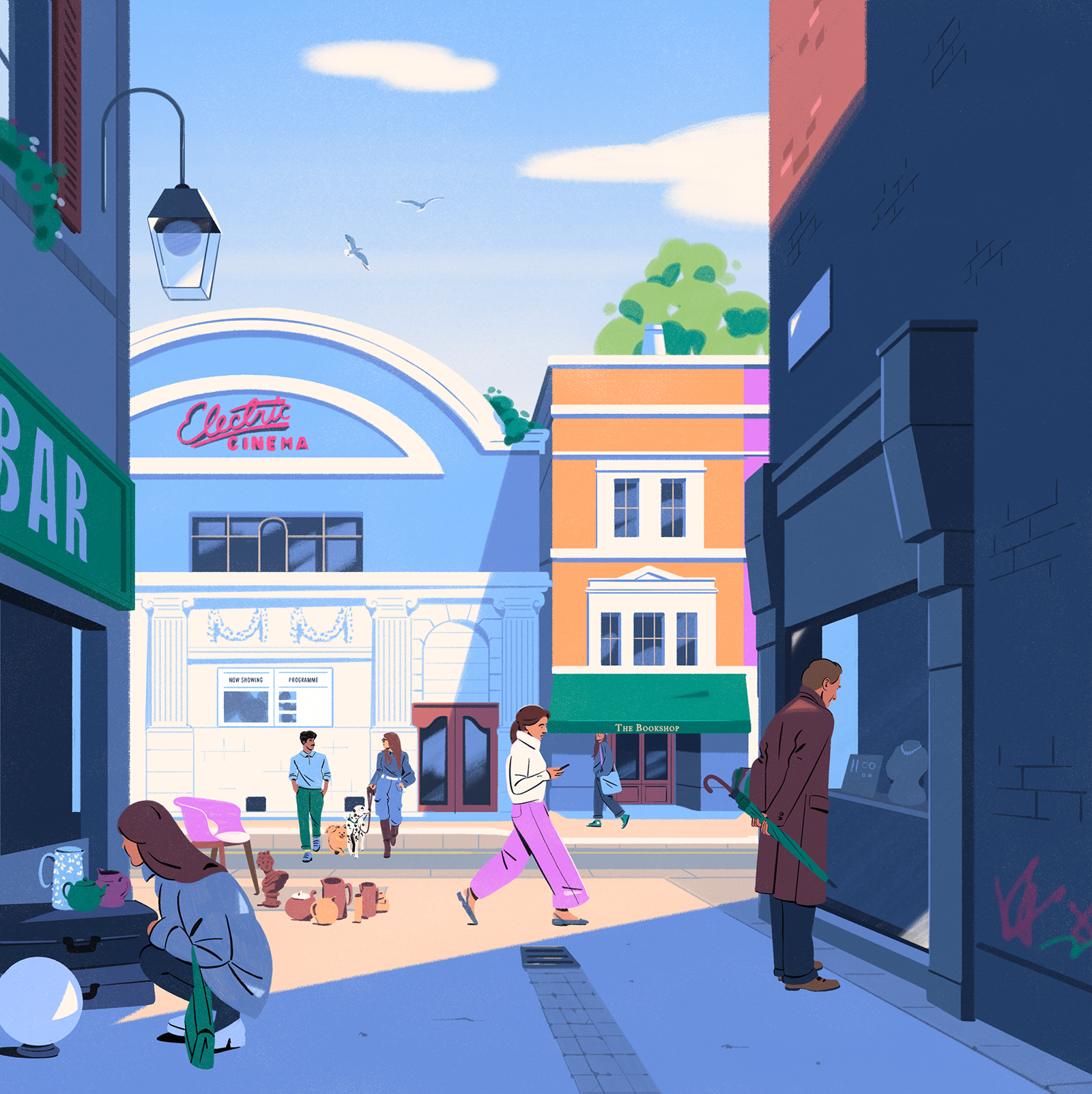 Eurostar - London ambiant character cinema colours design eurostar fagostudio illustration london nottinghill people street texture