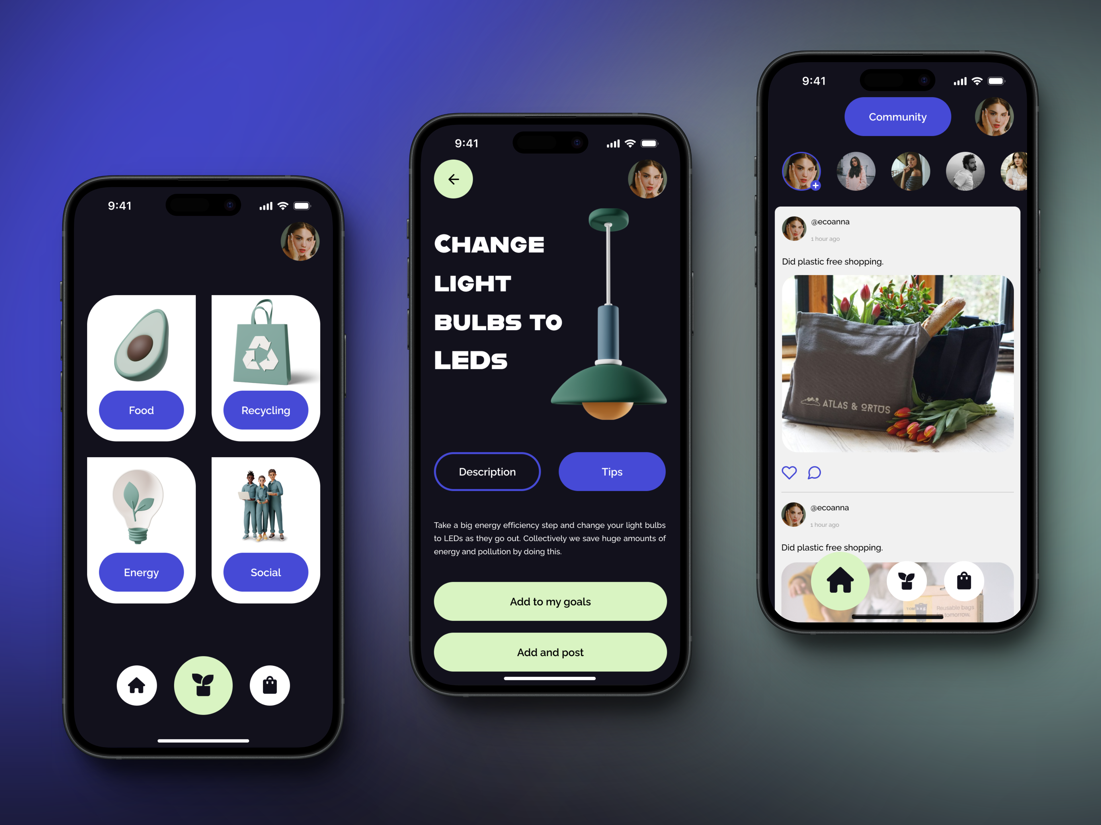 Eco-Tracker Mobile App Design app app design branding button eco eco app ecology graphic design green ui