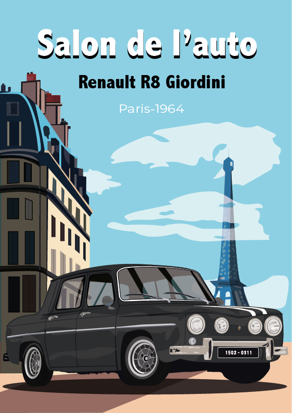 Renault R8 retro poster design graphic design illustration