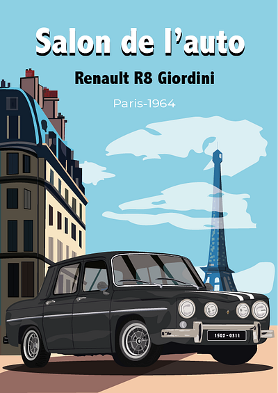 Renault R8 retro poster design graphic design illustration