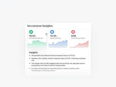 Investment Insights → Modal card insights investment sharpe ratio stock trading ui volatility