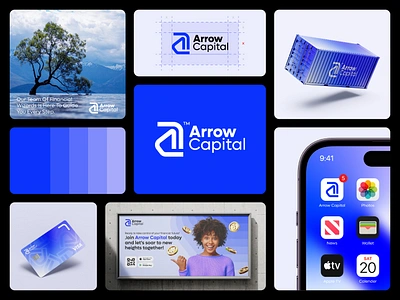 Arrow Capital | A Logo Mark | Brand Identity | Brand Guidelines arrow capital banner book design business card clean debit card debit card design financial brand icon landing page logo guidelines logo presentation minimal poster social media stationery ui ux web banner