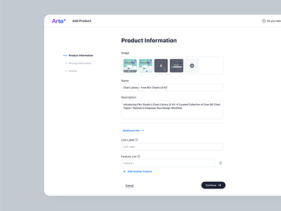 Arto Plus - Add Product Flow - Product Information add product app management payment product design product information saas ui ux web design