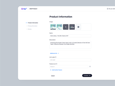 Arto Plus - Add Product Flow - Product Information add product app management payment product design product information saas ui ux web design