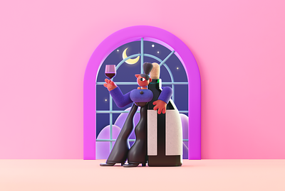 Time to Wine Down 3d 3d character blender blue branding character character design cinema4d design flat vector glass graphic design illustration minimal pink ui wine yellow