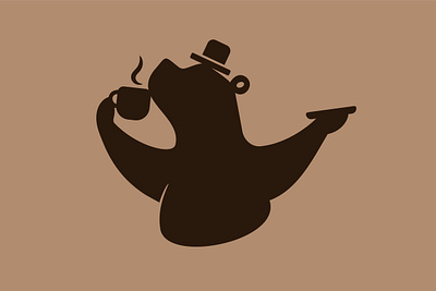 Posh Bear Logo for Sale amusing bear logo brown bear coffee cup comic comical cute elegant entertaining fashionable fun funny gesture grizzly humorous posh silhouette smart stylish