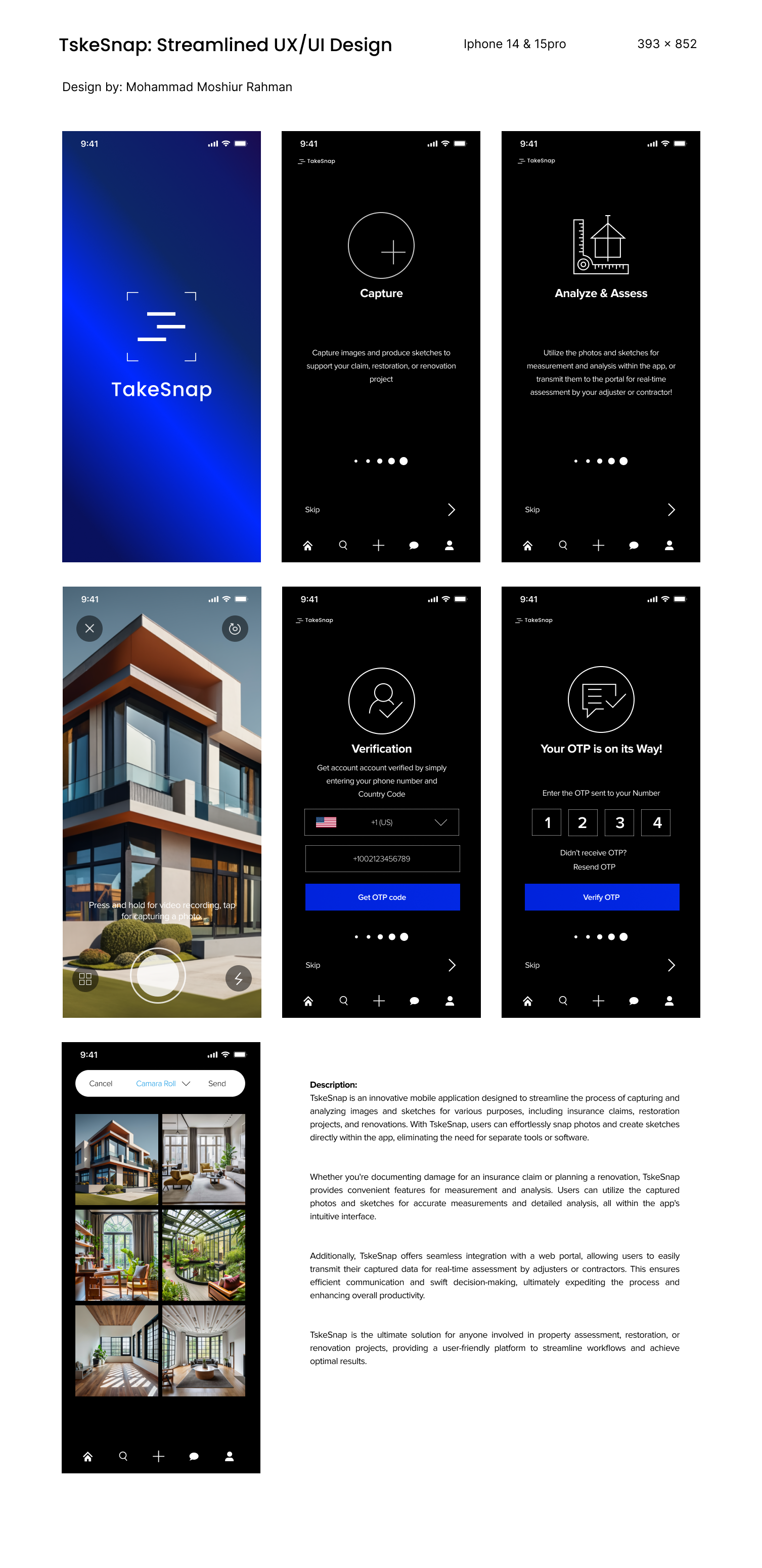 TakeSnap Photo Capture App UX/UI Design cutting edge photo capture app takesnap uxui design