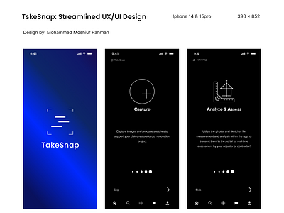 TakeSnap Photo Capture App UX/UI Design cutting edge photo capture app takesnap uxui design