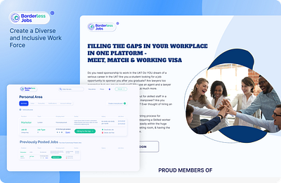 Borderless Jobs: Connecting Talent with opportunity Across Asia, dashboard design employment jobs landing page recruitment trynocode ui ux