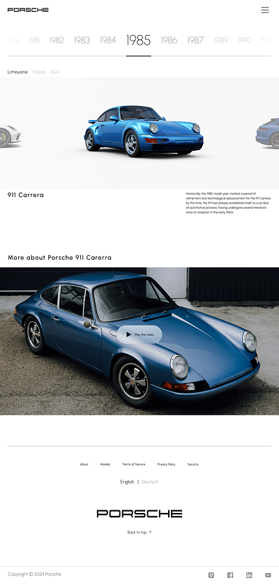 Porsche history - car search cars editorial editorial style landing page luxury porsche ui uiux design ux web design website