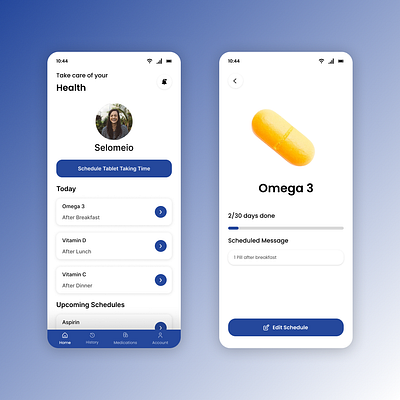 Medicine Schedule App dailyui figma medicine mobileapp schedule ui uidesign uiux uiuxdeisgn ux uxdeisgn