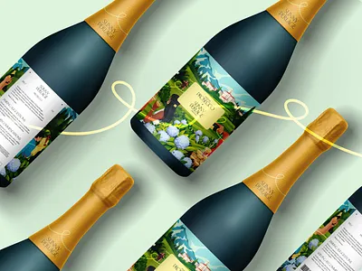 Sparkling Wine Packaging Design beverage bottle design bottle label branding business illustration champagne design design studio digital art digital illustration drink graphic design illustration illustrator marketing packaging packaging design sparkling wine visual identity wine