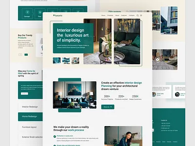 Interior Design website landing page colorful interior comfort creativity décor elegance furniture fusion harmony homepage industrial chic innovation interior website landing page luxury living spaces minimalist sophistication ui ux web design website