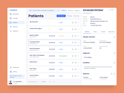 Medical Web Application accounting allergies app application card design diagnosis doctor hoapital medical medical history medicine minimalism patient platform table ui ui design ux web app