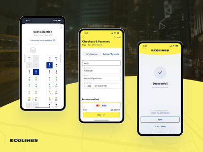 Ticket purchase flow | Ecolines booking bus coach operator ecolines journey logistics mobile app passengers tickets travel uiux