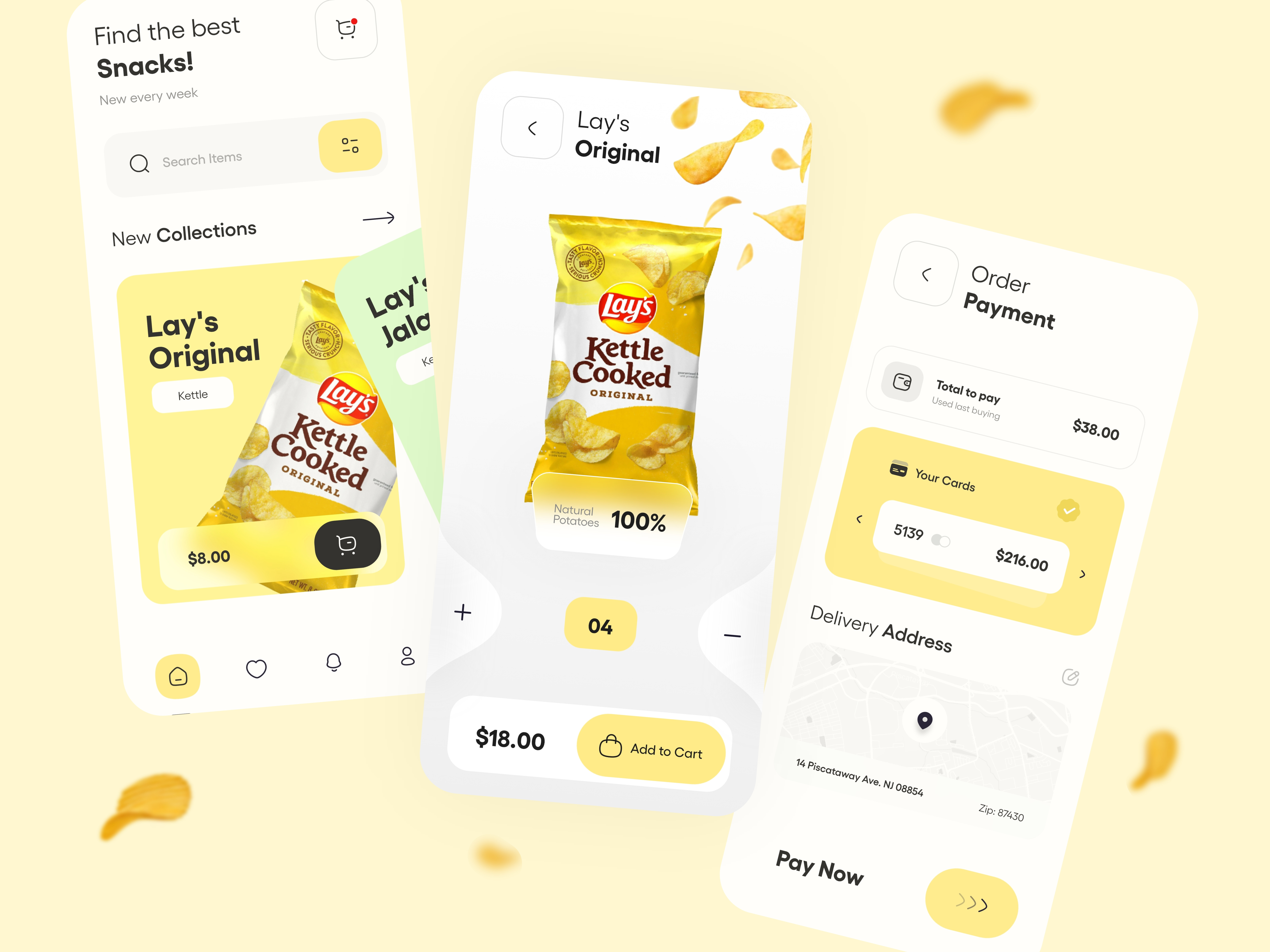 Snacks App - Part 2 adobexd app design chips colors design ecommerce figma illustration market marketplace mobile design new online shopping popular shopping snack app ui ui design uiux yellow