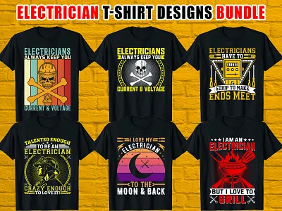⚡Electrician T-shirt Designs Bundle⚡ apparel custom t shirt design dad t shirt design electrician electrician t shirt electrician typography graphic design grill illustration moon skull t shirt tee tee shirt typography typography t shirt voltage