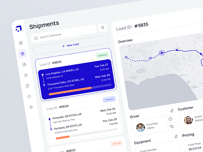 Shipment Tracking admin app dashboard delivery design desktop light ui load logistics map package tracking saas shipping tms tracking ui ux web application web design