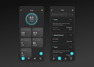 Healthcare mobile application for diabetics dark mode app application dark mode design diabetes diabetics gradient healthcare management mobile ui ux