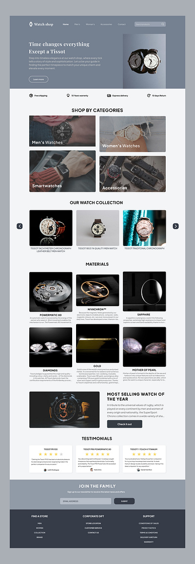 Watch shop landing page ui web design