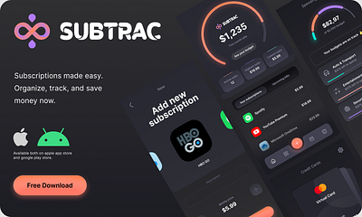 SUBTRAC - subscription tracker adobe xd app branding figma graphic design illustration logo ui ux vector