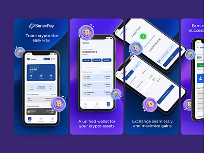 SenexPay App Store Screens app apple appstore blue crypto finance futuristic playstore purple screens tech ui ux
