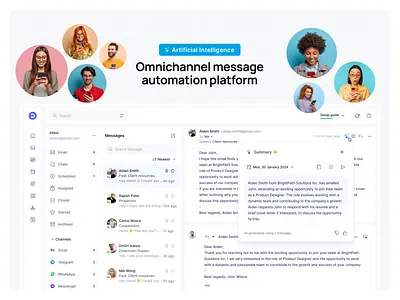 Omnichannel message platform 💌 ai generate ai platform aisummary al artificial intelligence avatars dmitry sergushkin email message app message application message platform message view messages omnichannel platform product design product designer saas sergushkin startup