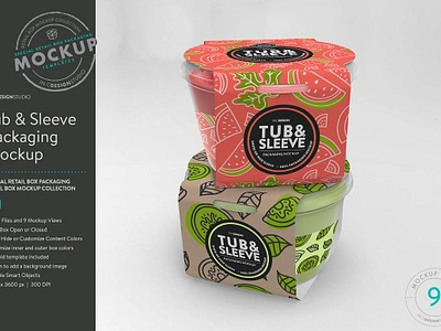 Tub and Sleeve Packaging Mockup 3d box clean diecut fresh frozen food packaging product retail salsa shelf sleeve supermarket tub