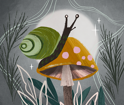 Happy Mushroom Snail botanical creatures illustration illustration style storybook texture