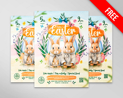 Free Happy Easter Flyer PSD Template club flyer design download easter flyer flyer flyer design free free psd freebie illustration party flyer psd ui