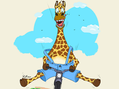 A giraffe on a bicycle! animal character character design concept art digital art digital artist digital artwork digital painting giraffe illustration illustrator photoshop sketching