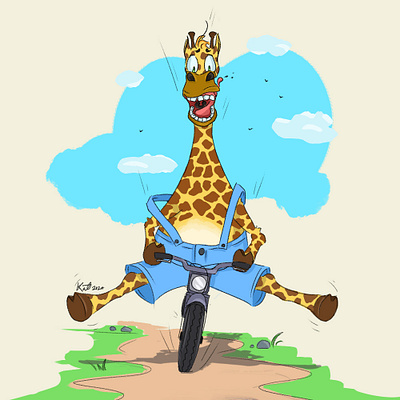 A giraffe on a bicycle! animal character character design concept art digital art digital artist digital artwork digital painting giraffe illustration illustrator photoshop sketching