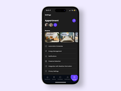Settings page (Daily UI 007) app appdesign appdesigner daily ui dailyui design mobile settings settings page smart home ui uidesigner ux uxdesigner