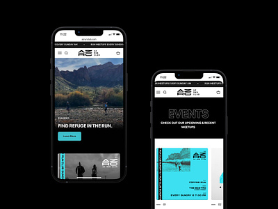 AZRC Mobile athletic branding club dark ecommerce events grid grid layout interface mobile mockup run shopify sports ui ux web design